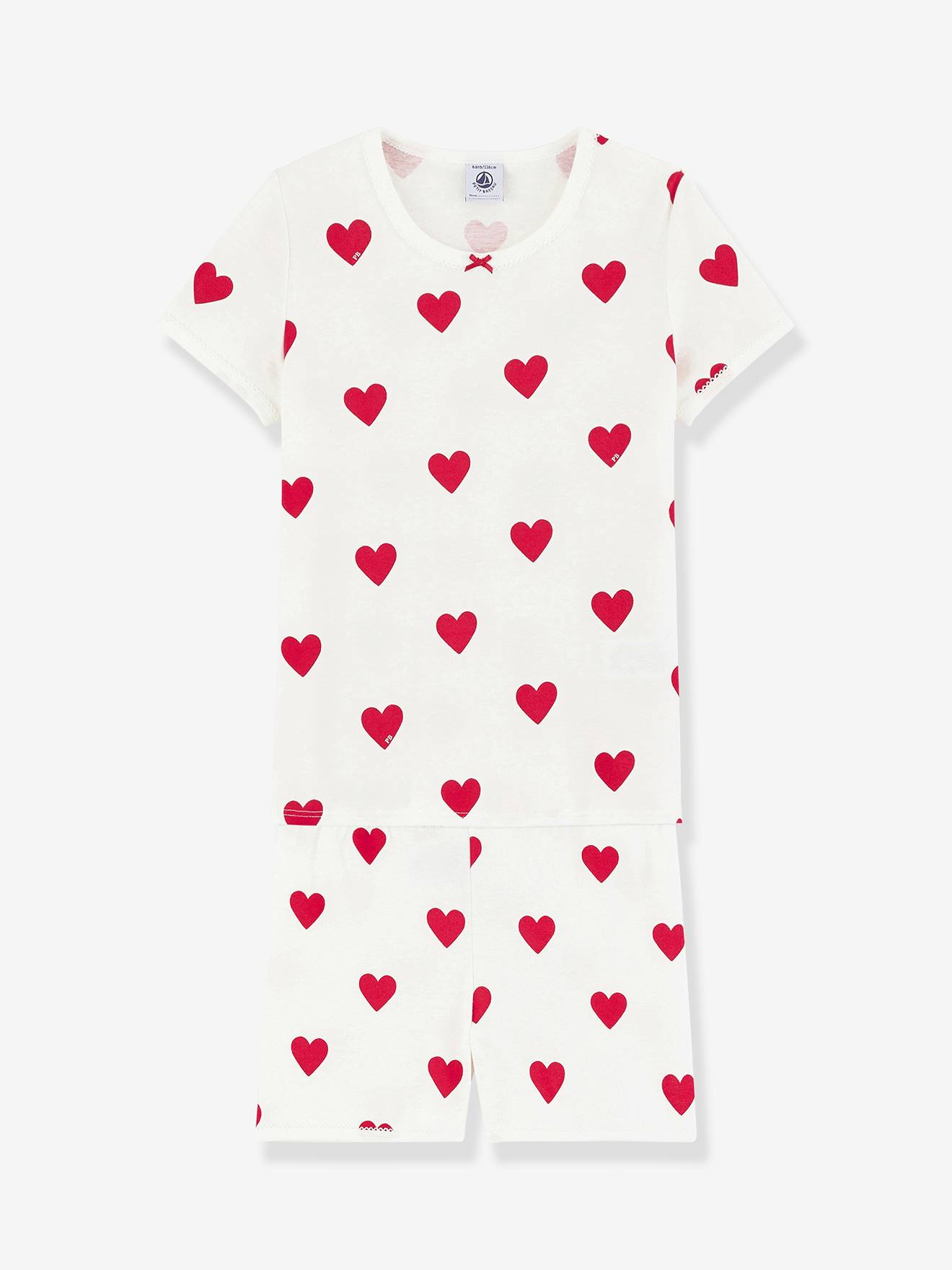Petit Bateau Kurzer Mädchen Schlafanzug aus Bio-Baumwolle PETIT BATEAU - weiß bedruckt herzen