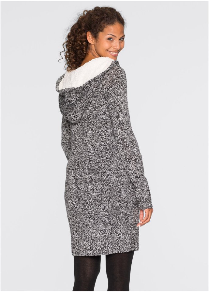 Strickkleid mit gefütterter Kapuze