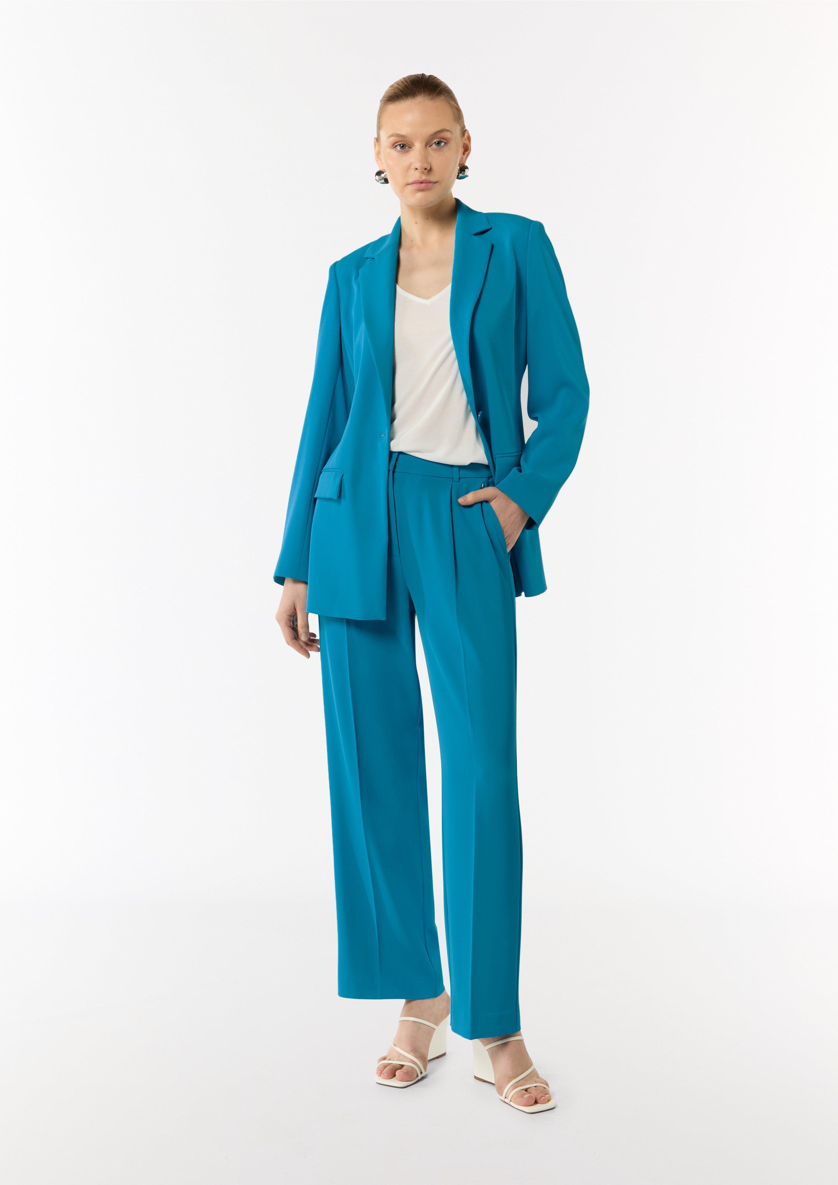 Fließende Wide-Leg-Hose mit Bügelfalten - ozeanblau