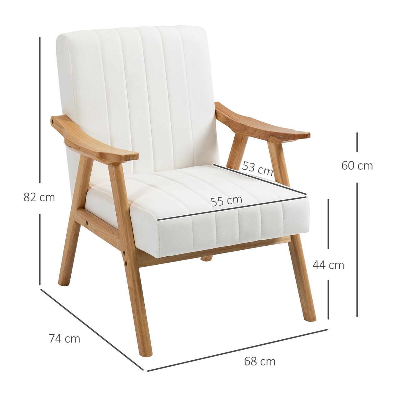 HOMCOM Polstersessel Wohnzimmersessel mit Armlehnen Naturholz Farbe: Creme