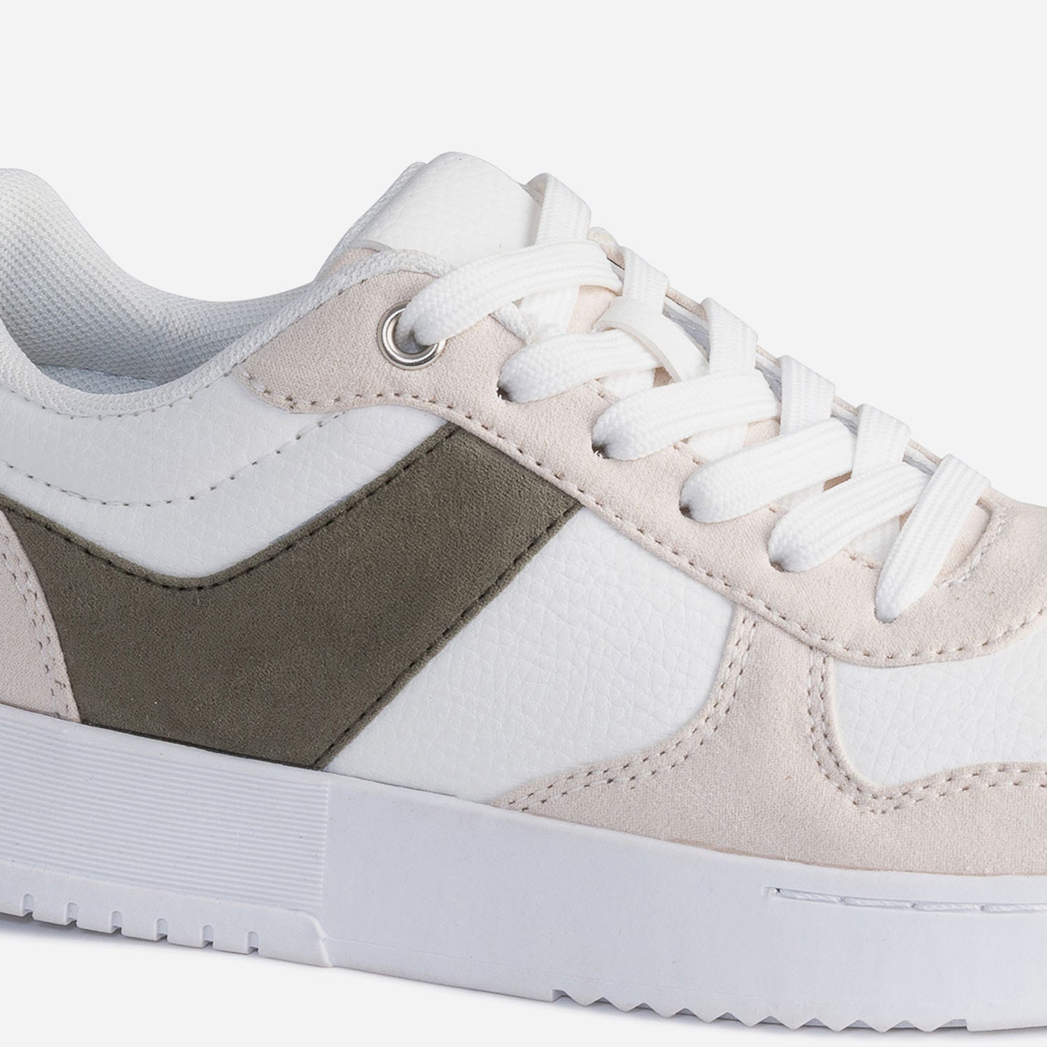 Tennis TEXTO blanche, kaki, beige et dorée