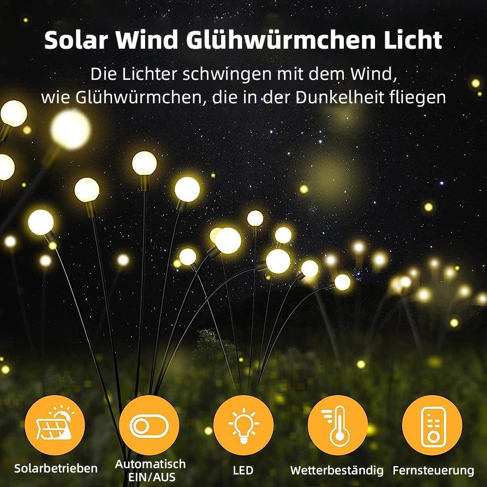 Rosnek LED Gartenleuchte 4 Stück, Solar, 8 Modi, wasserdicht, für Weg Terrasse Landschaft Deko, Warmweiß, Multicolor, Glühwürmchen Lichter, Fernbedienung, Halloween Weihnachten