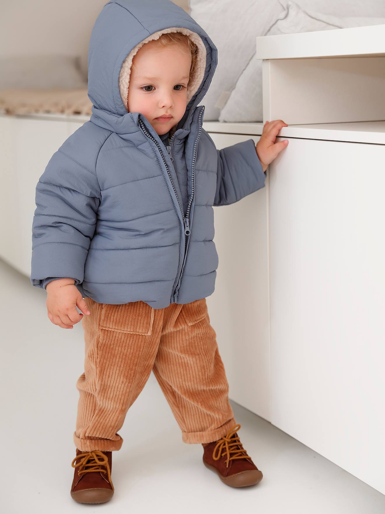 Vertbaudet Baby Winterjacke mit abnehmbarer Kapuze, Recycling-Polyester - graublau