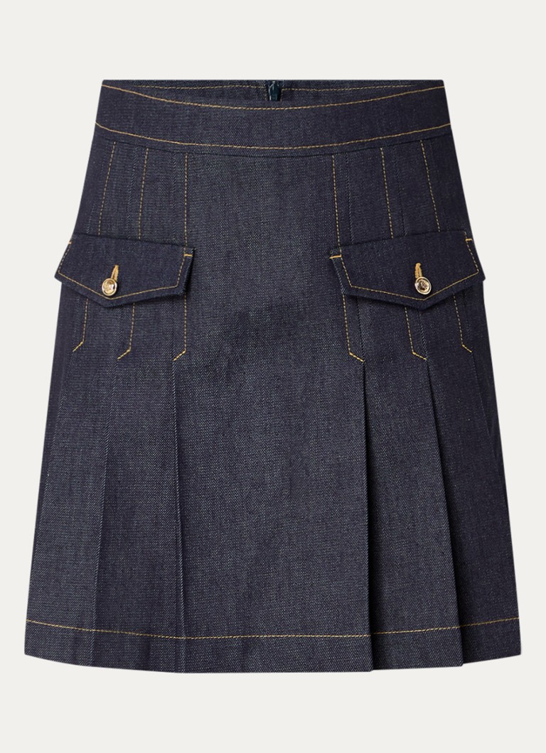 Fustă scurtă din denim Sandro cu detalii plisate