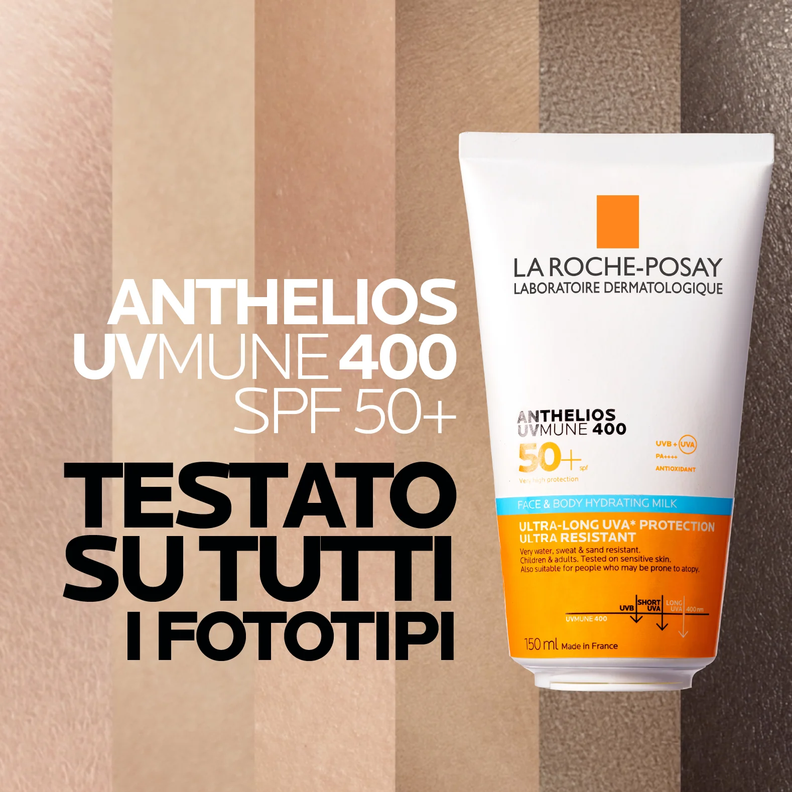 Anthelios UVMune 400 Pleťové a telové mlieko SPF50+ - Vysoko ochranné telové mlieko na opaľovanie, Vysoko ochranné mlieko na opaľovanie tváre.
