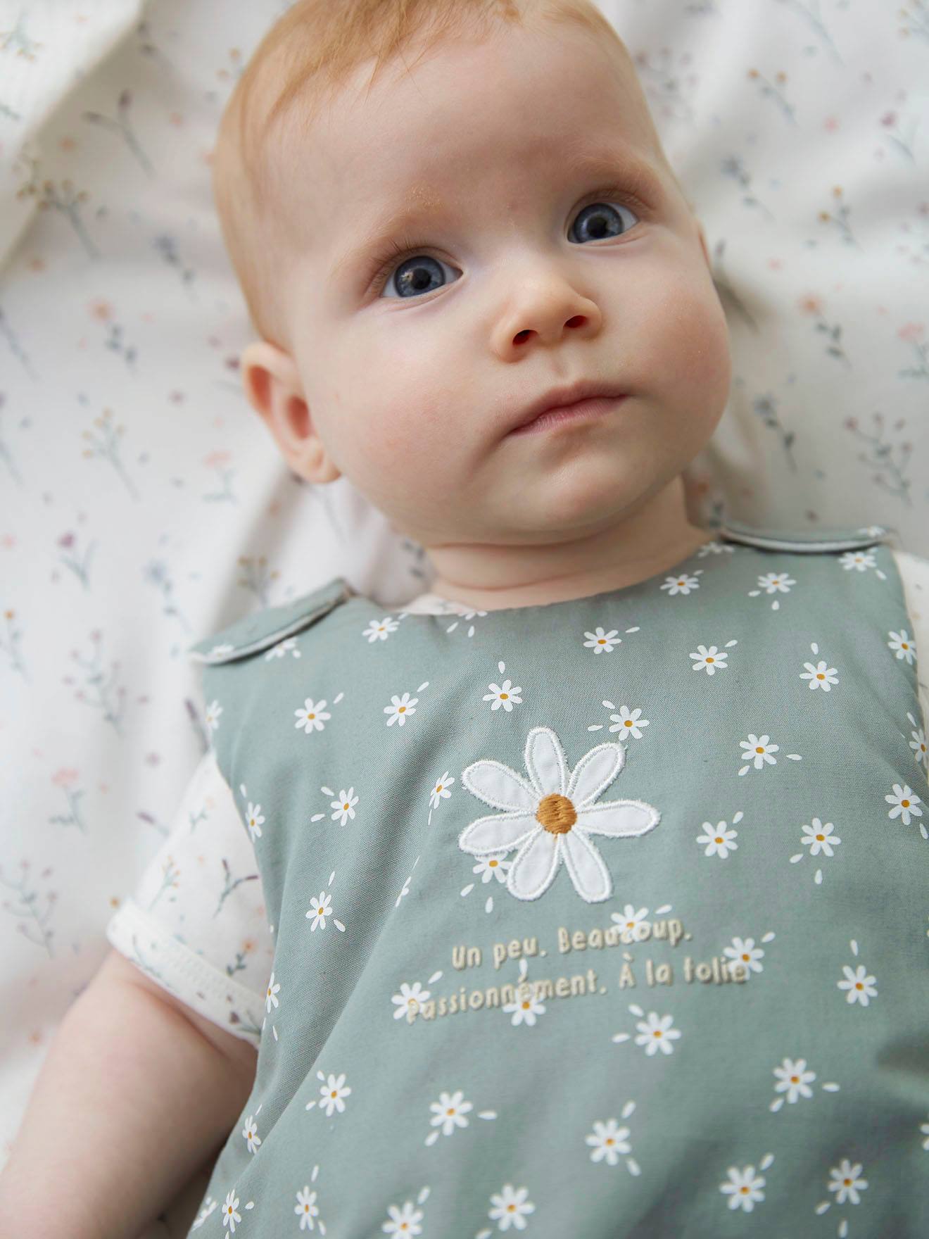 Vertbaudet Ärmelloser Baby Schlafsack MARGERITEN - grün