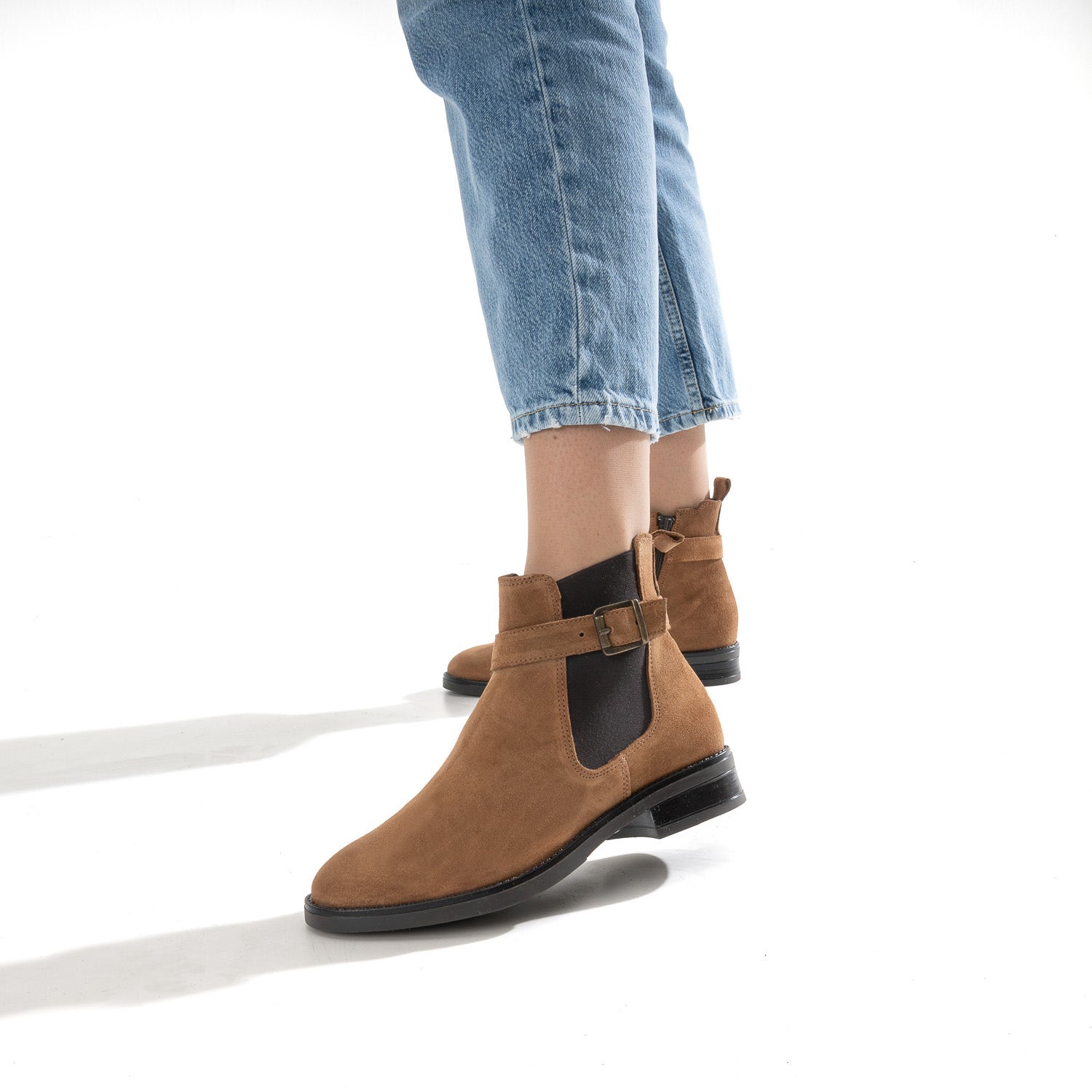 Boots cognac en cuir velours