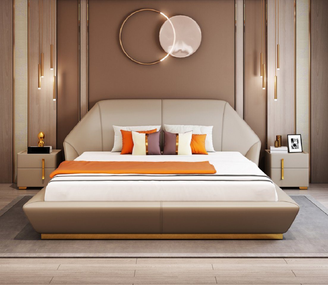 JVmoebel Bett Modernes Beiges Bett Schlafzimmer Designer Möbel Holzgestell (1-tlg., Nur Bett), Made in Europa