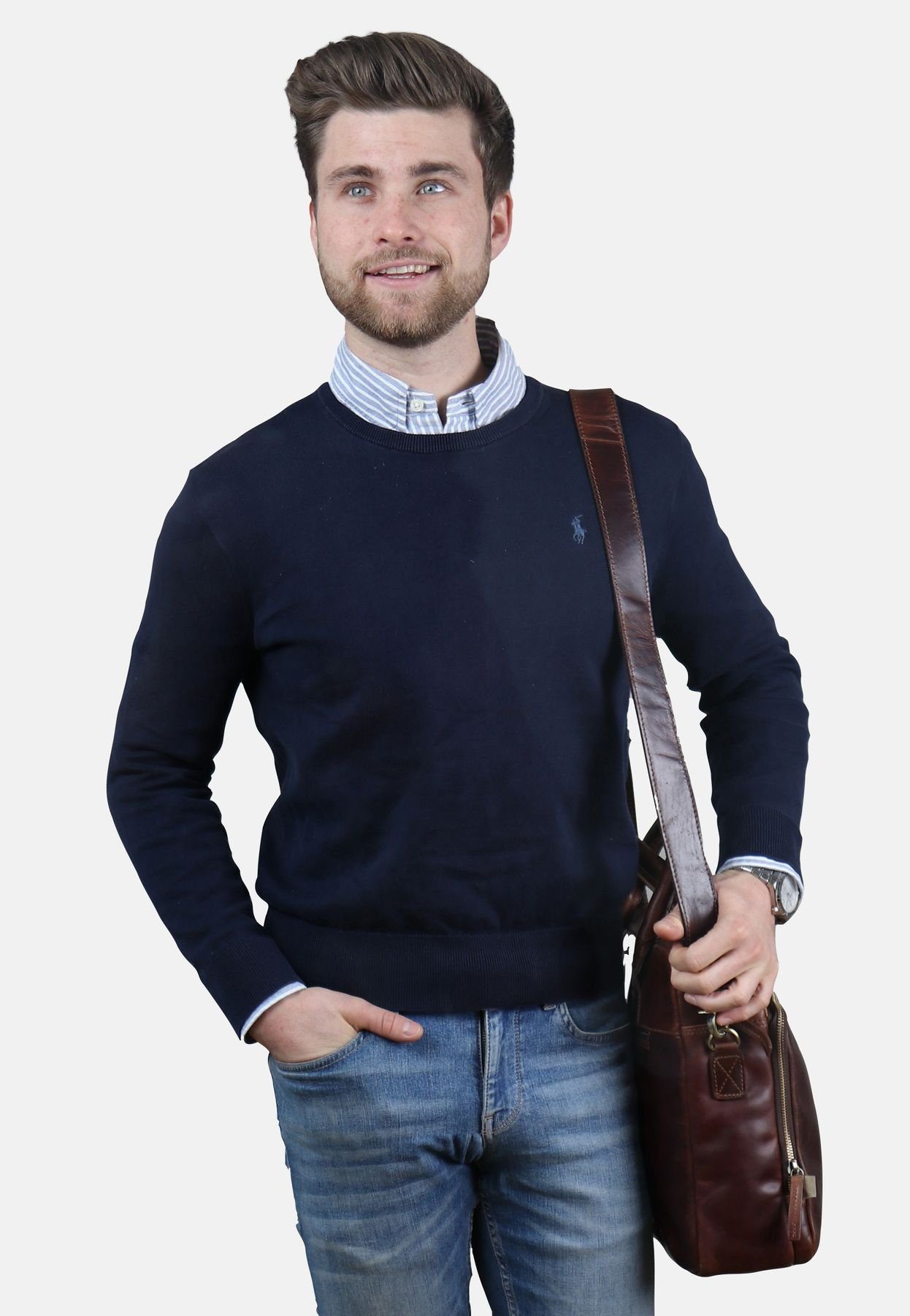 SID & VAIN Laptoptasche Leder Businesstasche Unisex RYAN, Laptoptasche 15,4 Zoll, Aktentasche Echtleder Damen Herren braun