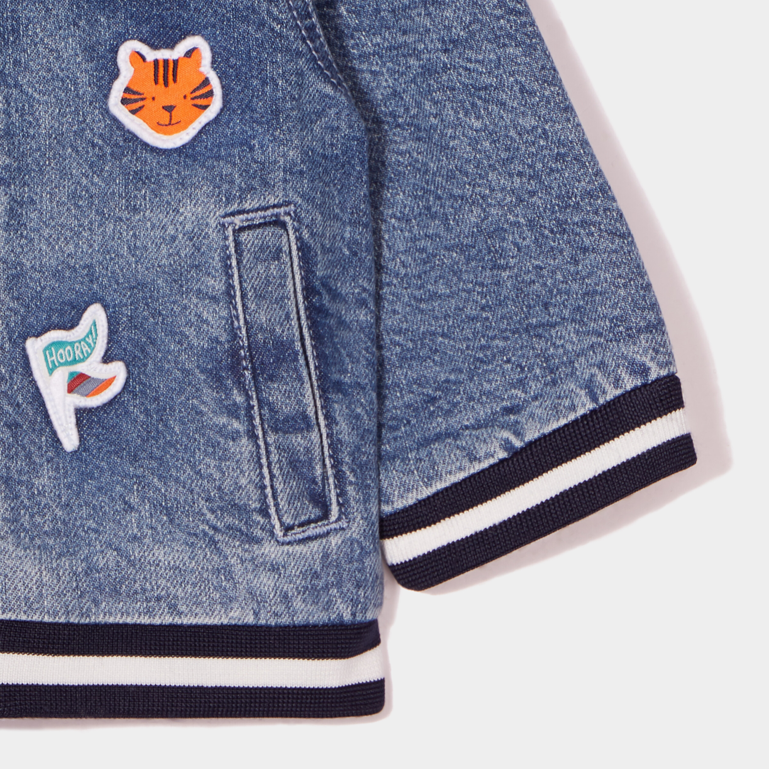 Veste teddy en jean avec patchs Creeks denim double stone bébé garçon | La Halle