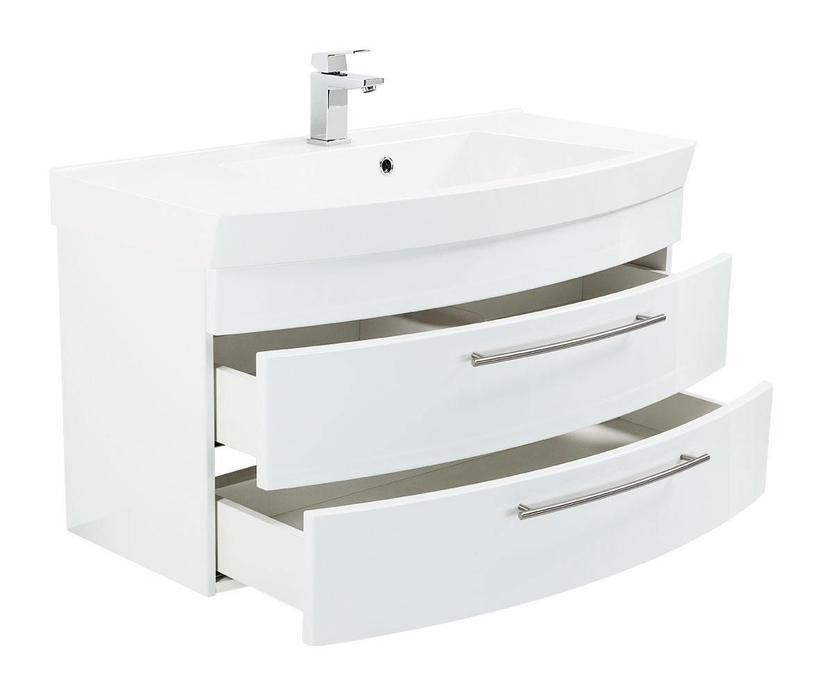 Posseik Badmöbel Luna 100 mit runder Front weiss hochglanz