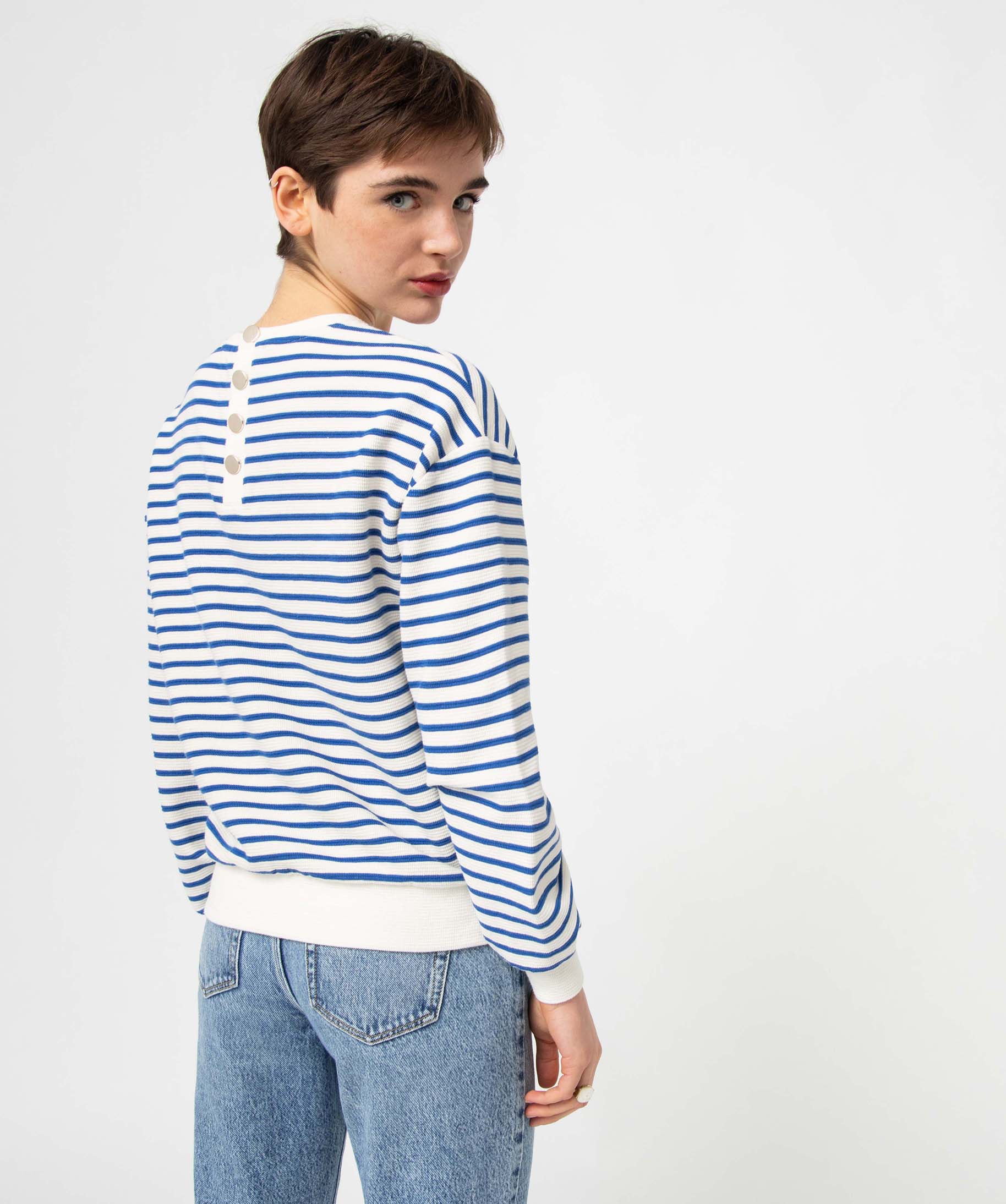 Sweat femme à rayures en maille ctelée raye | GEMO