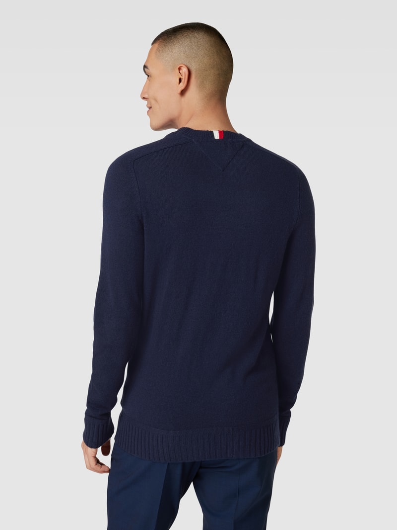 Strickpullover mit Label-Stitching Modell 'MERINO' in marineblau