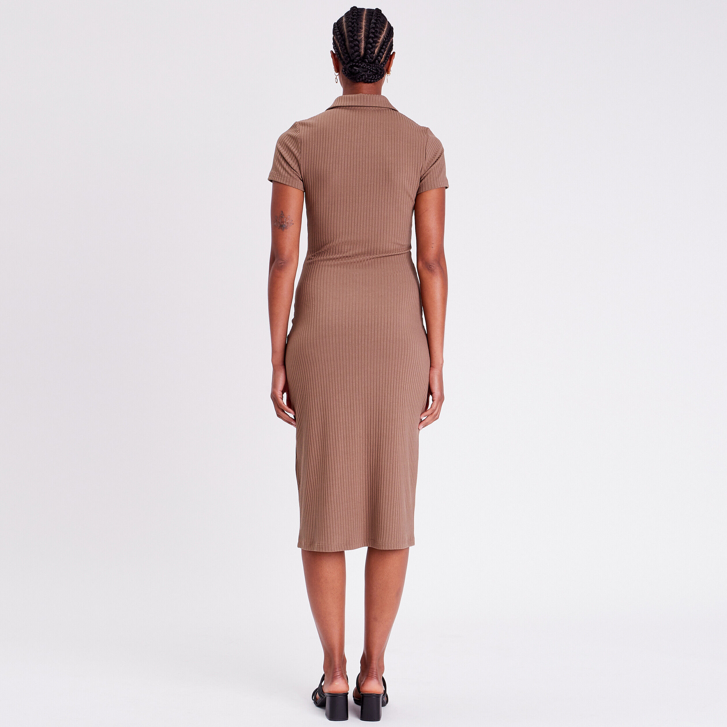 Robe longue moulante côtelée taupe femme | Cache Cache