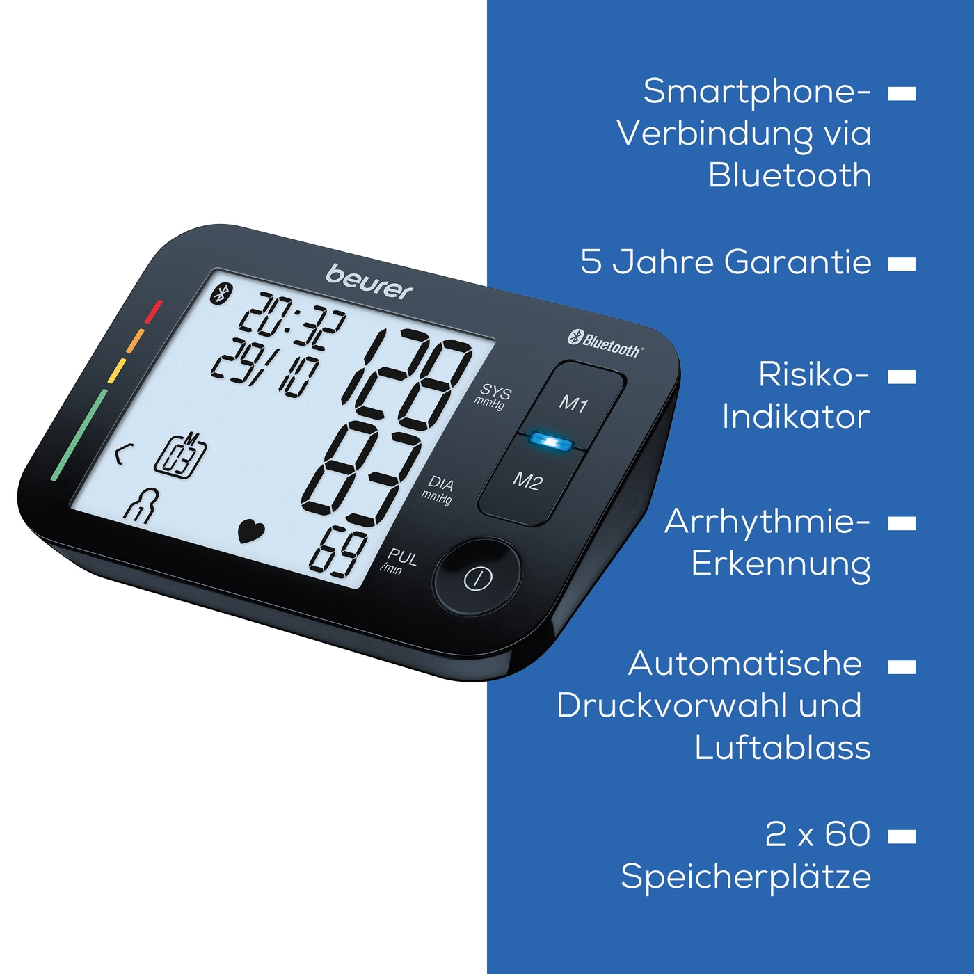 Beurer Oberam-Blutdruck-messgerät BM 54-Bluetooth® Oberarm-Blutdruckmessgerät mit Risiko-Indikator