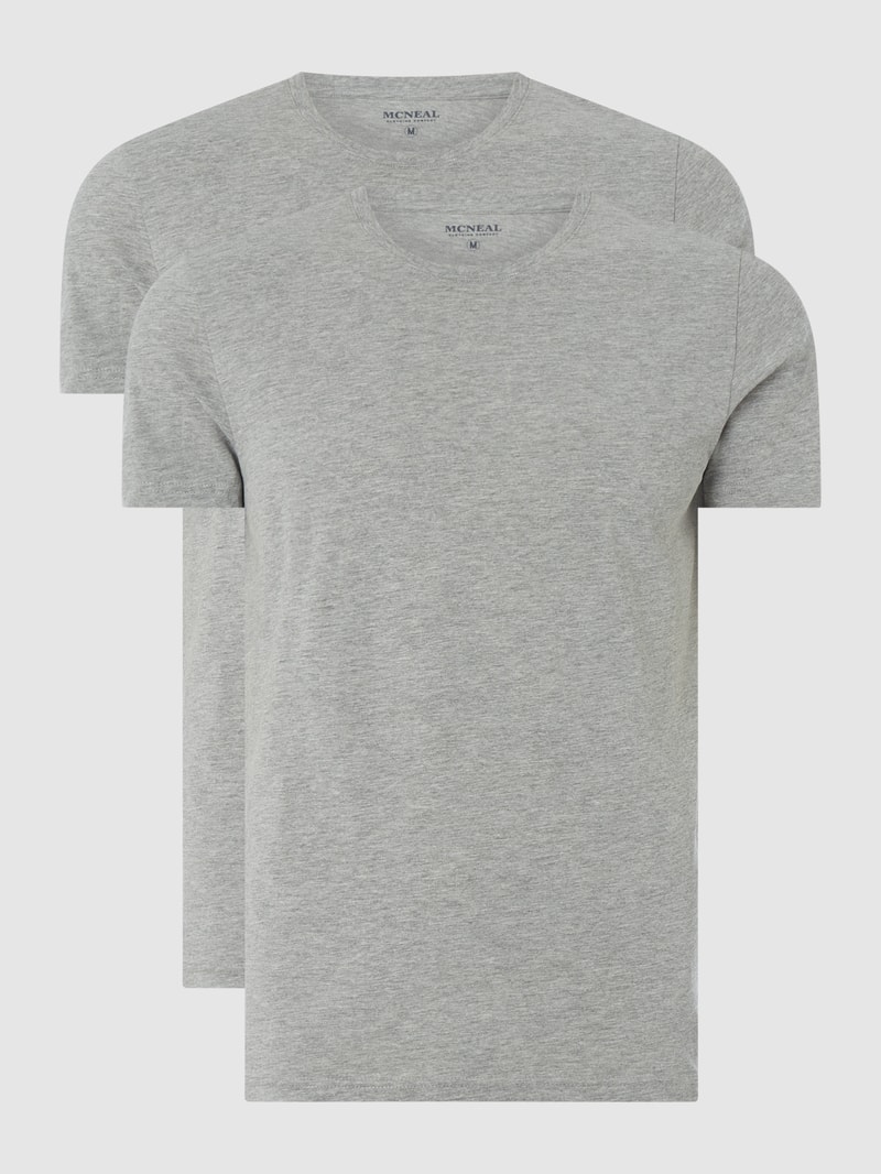 T-Shirt mit Viskose-Anteil im 2er-Pack in hellgrau meliert