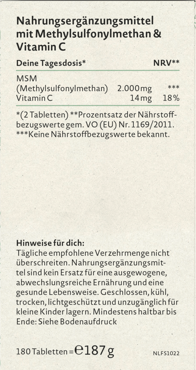 MSM mit Vitamin C Tabletten 180 St, 187 g