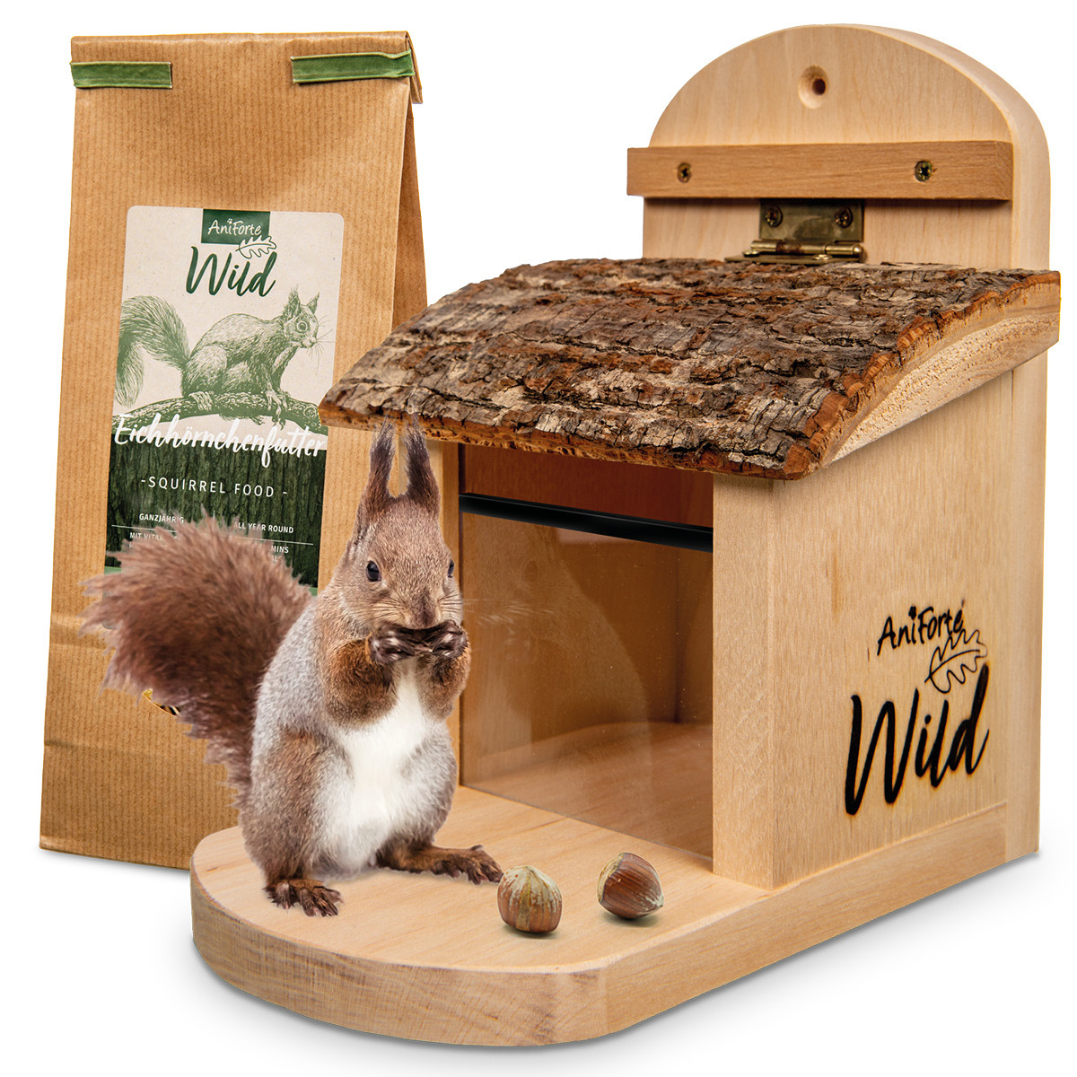 Aniforte Eichhörnchen Aniforte Wild Eichhörnchen Futterhaus + 200 g Futter