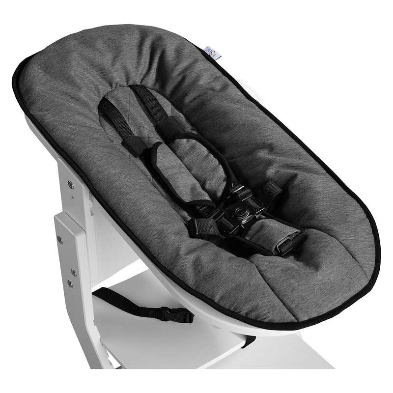 Chaise haute avec attache bébé et plateau blanc