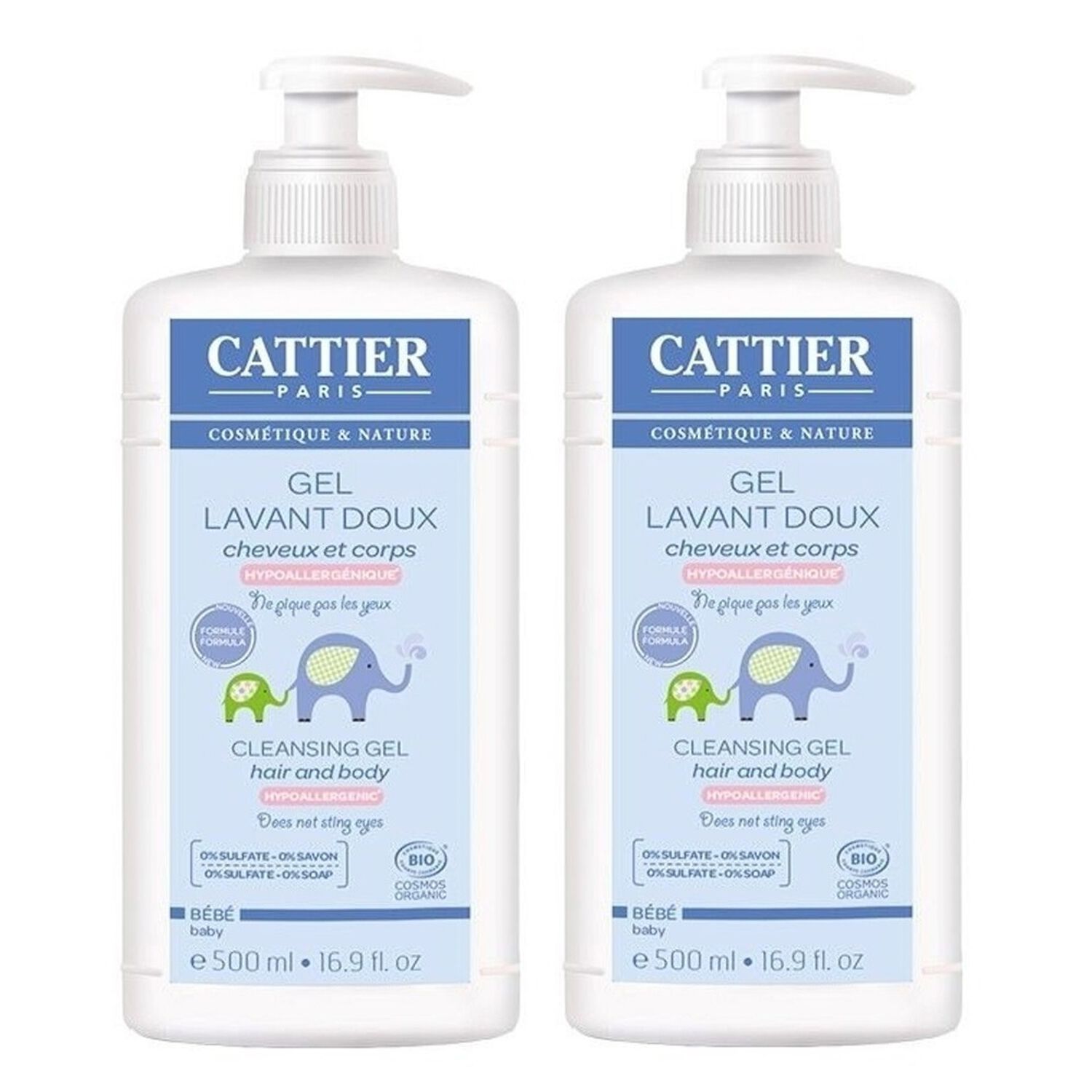 Cattier Gel Lavant Doux Cheveux et Corps Bio 2 x 500 ml
