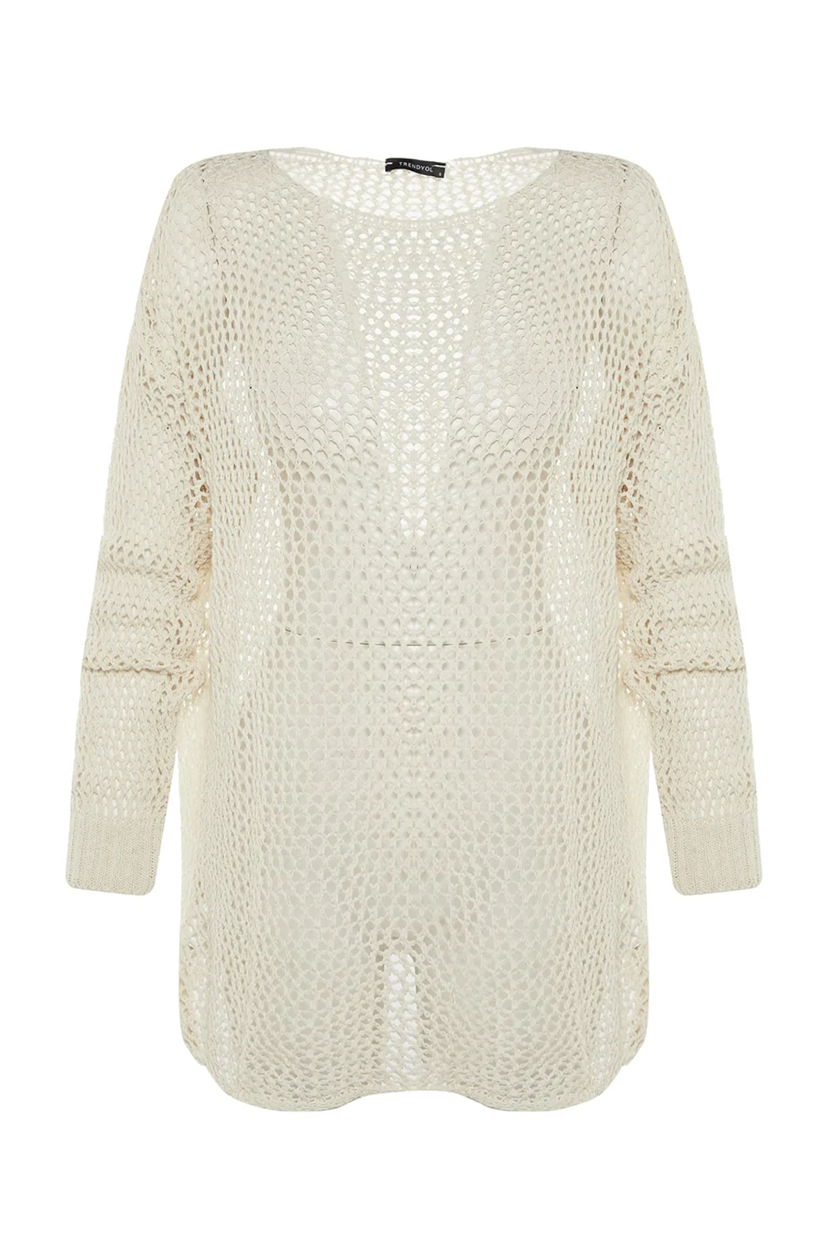 Trendyol Collection  Ecrufarbener, extra weiter Baumwoll-Strickpullover mit Lochmuster TWOAW20FV0184
