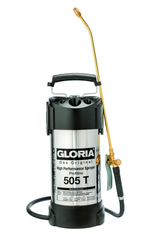 Pulvérisateur à pression Gloria 000506.0000 505 T Profiline 5 l Joints Viton Réservoir en acier inoxydable Brume plate 80°