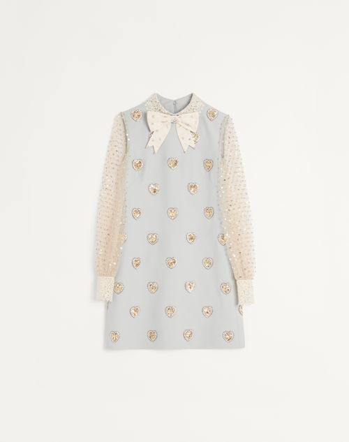 Vestido curto de crepe bordado de alta costura