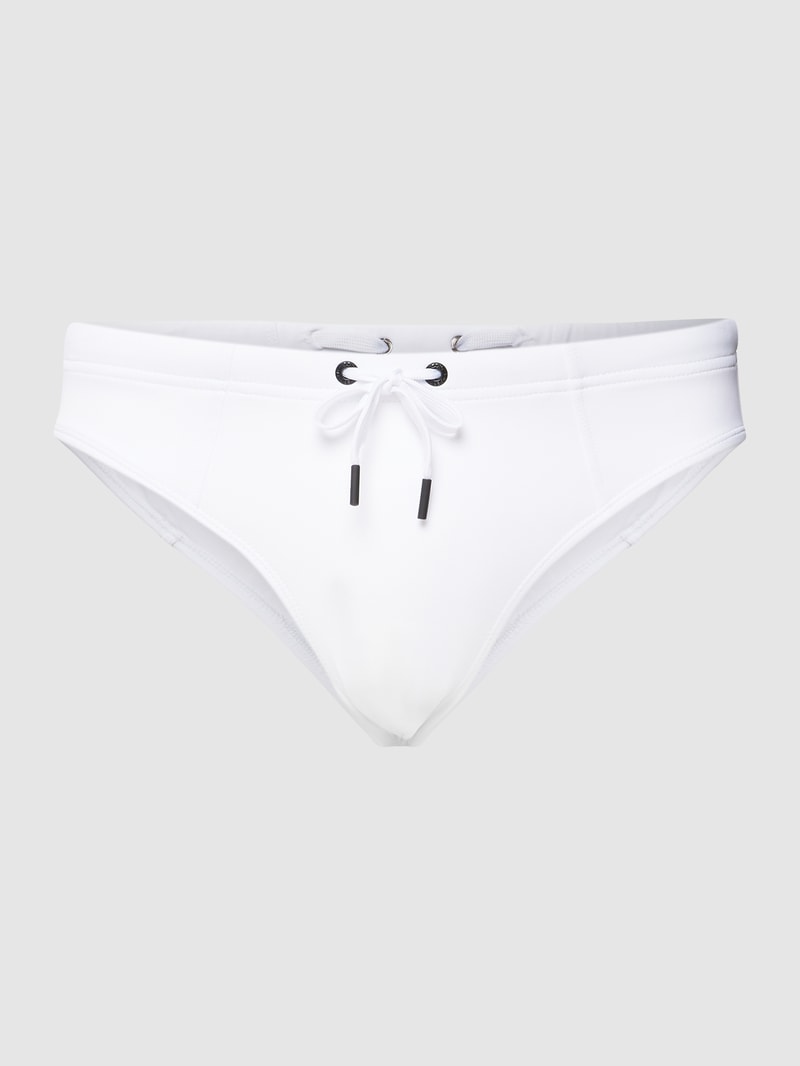 Badehose mit Label-Print in weiß