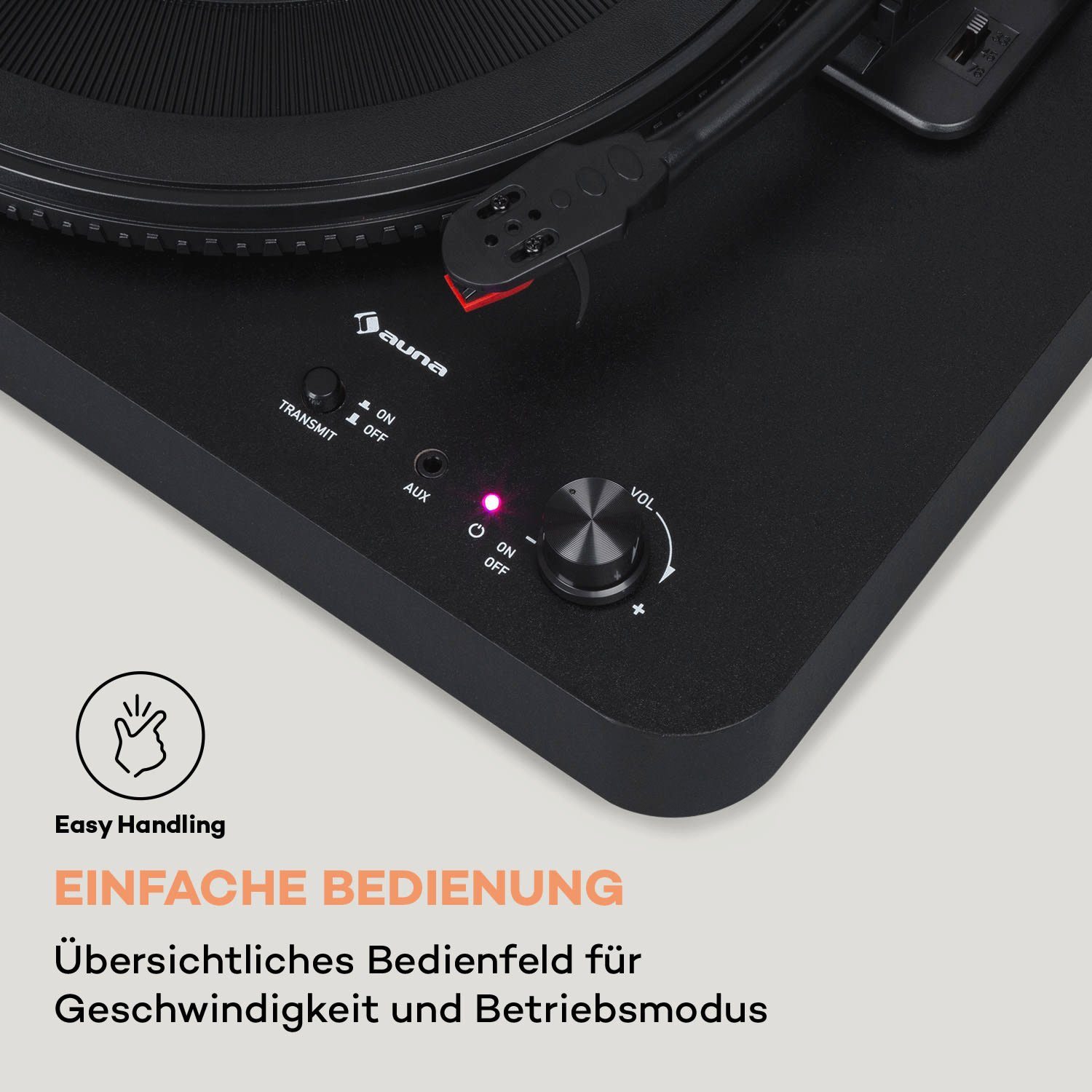 Auna TT-Classic Light Plattenspieler (Riemenantrieb, Bluetooth, Schallplattenspieler mit Lautsprecher Vinyl Plattenspieler)