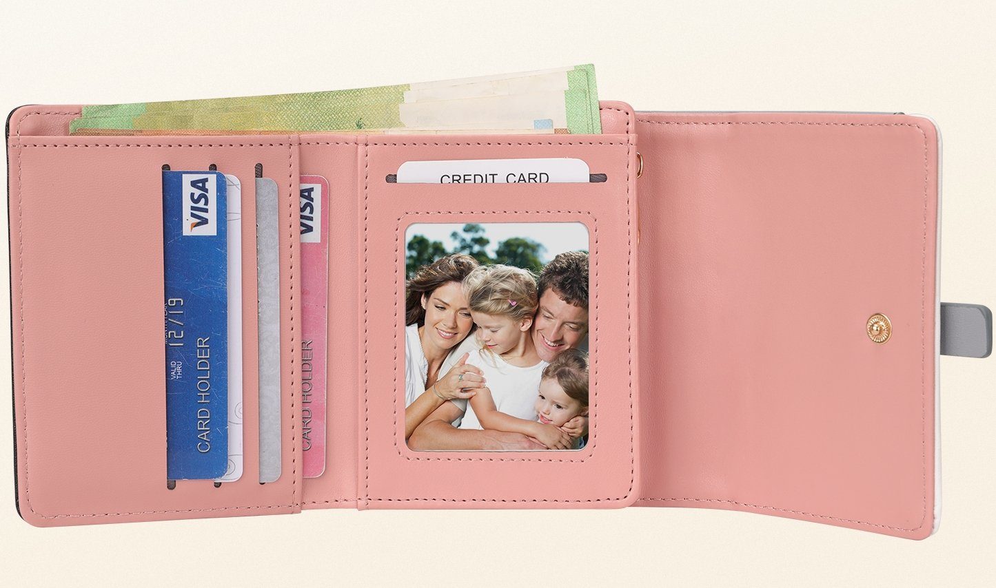 Pomelo Best Geldbörse Damen Handytasche Portemonnaie Portmonee Geldbeutel Weich Leder Kurz (Frauen Handtasche Ledergeldbörse Brieftasche mit 5 Kartenfächer, Slim Wallet, Kreditkartenetui, Kartenetui, Kartenhalter), NFC RFID-Schutz mit Münzfach Groß 1