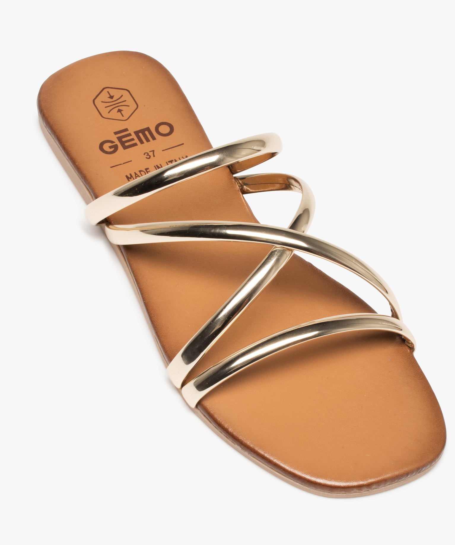 Mules femme avec brides effet miroir entrecroisées or | GEMO