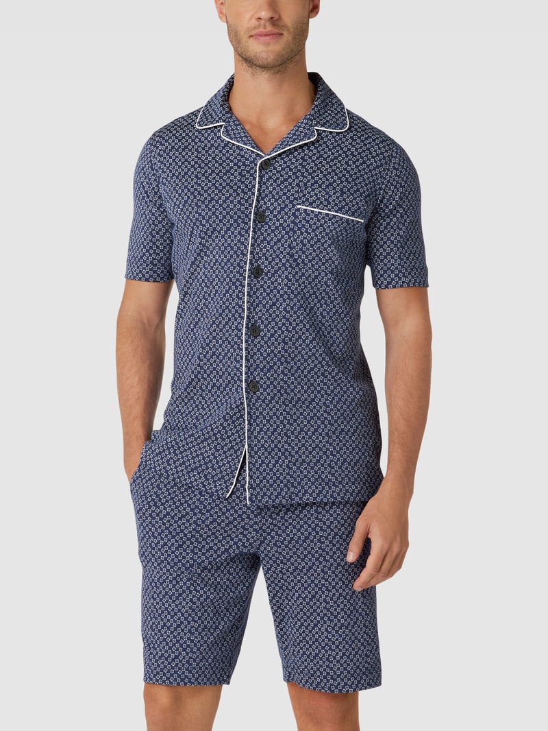 Pyjama mit Allover-Muster Modell 'PIPING' in dunkelblau