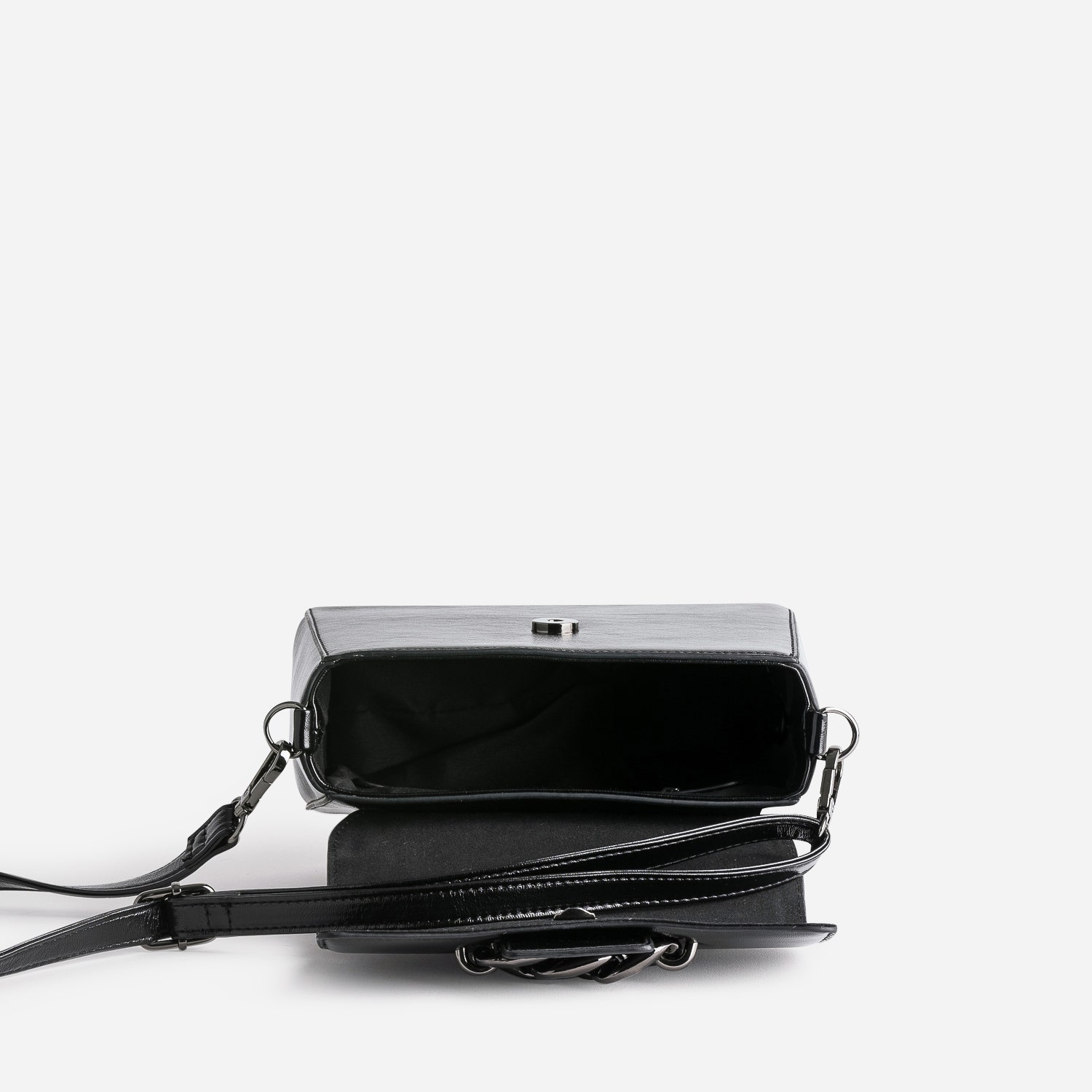Sac à main TEXTO noir glacé avec maxi chaîne