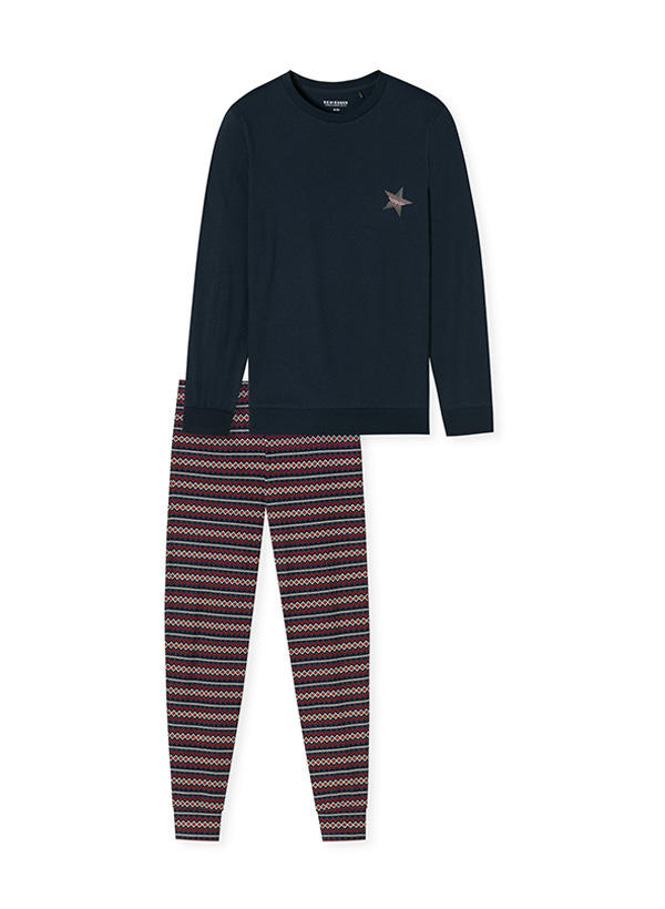 Schiesser, Pyjama, Baumwoll-Jersey, nachtblau-rot gemustert