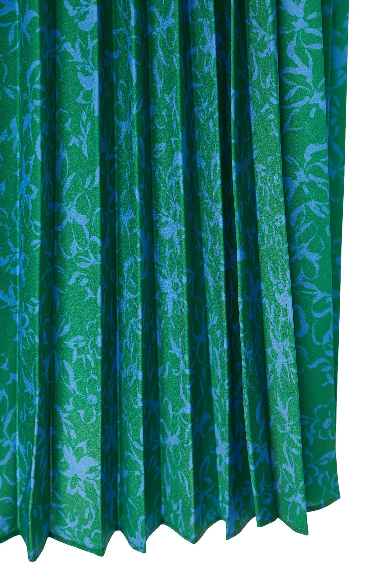 Trendyol Modest  Grüner, plissierter, gewebter Rock mit elastischem Bund und Blumenmuster TCTSS23EE00018