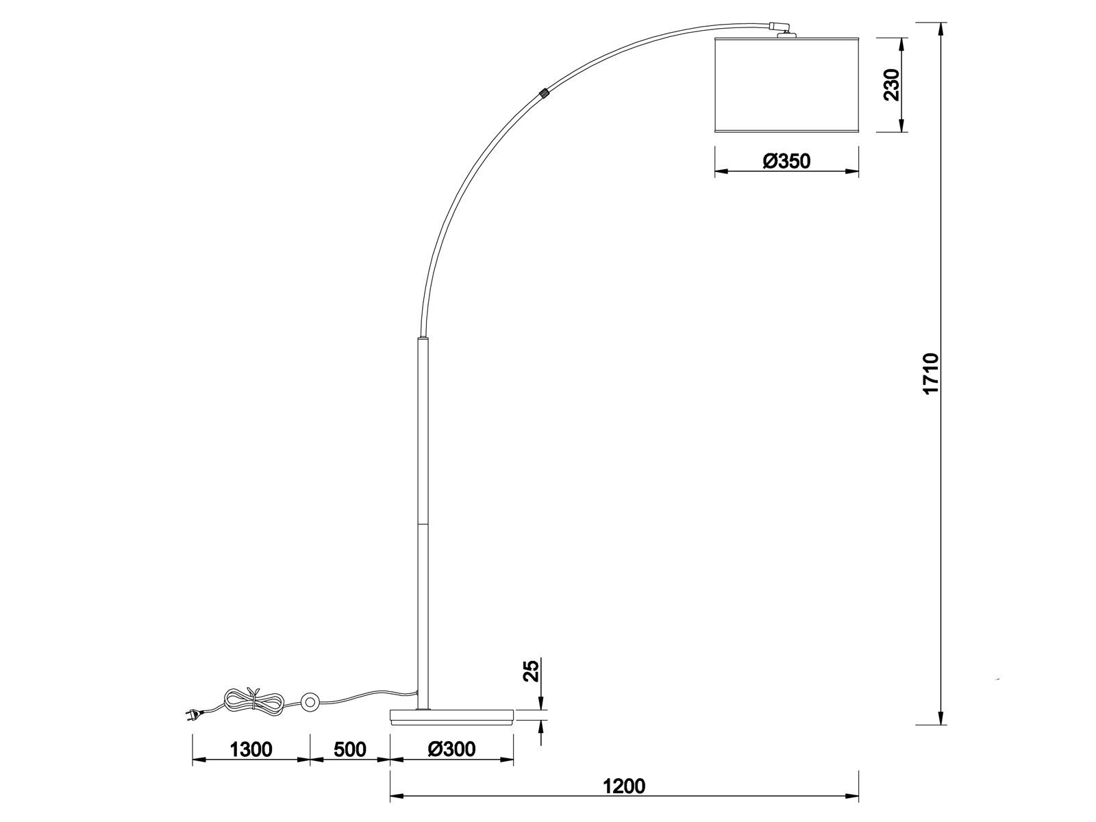 meineWunschleuchte LED Bogenlampe, Dimmfunktion, LED wechselbar, Warmweiß, Designer Bogen-stehlampe dimmbar große Ausladung Esstisch, Höhe 171cm