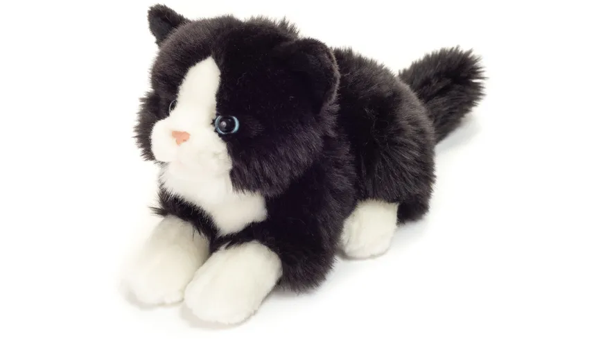 Teddy-Hermann - Katze liegend schwarz/weiß, 20 cm