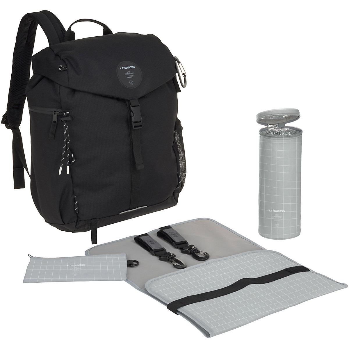 Wickelrucksack Outdoor schwarz, inkl. Zubehör & Wickelunterlage