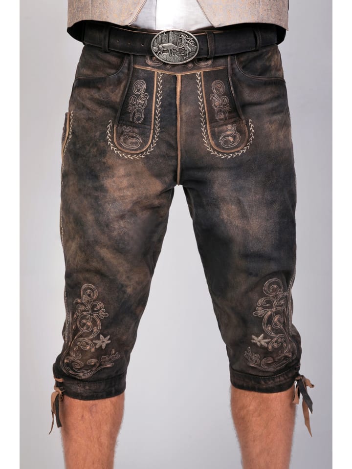Edelnice Kniebund Wildbock Lederhose Alex in dunkelbraun günstig kaufen