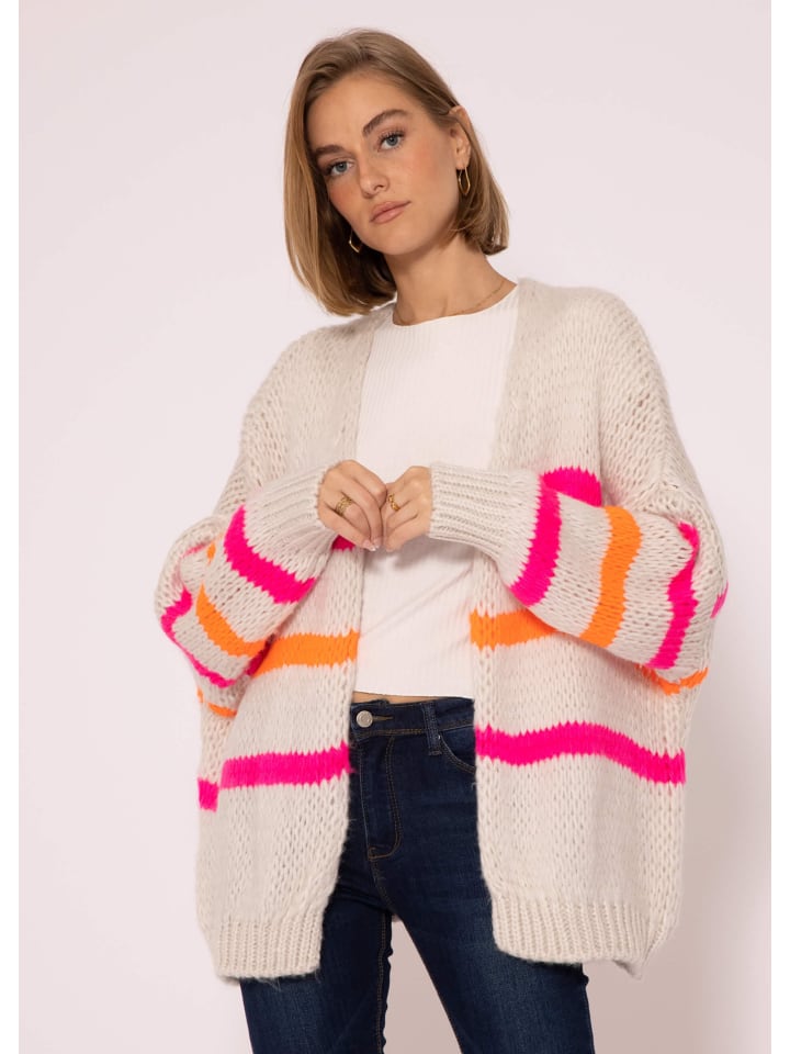SASSYCLASSY Oversize Strick-Cardigan in Offwhite, Pink günstig kaufen