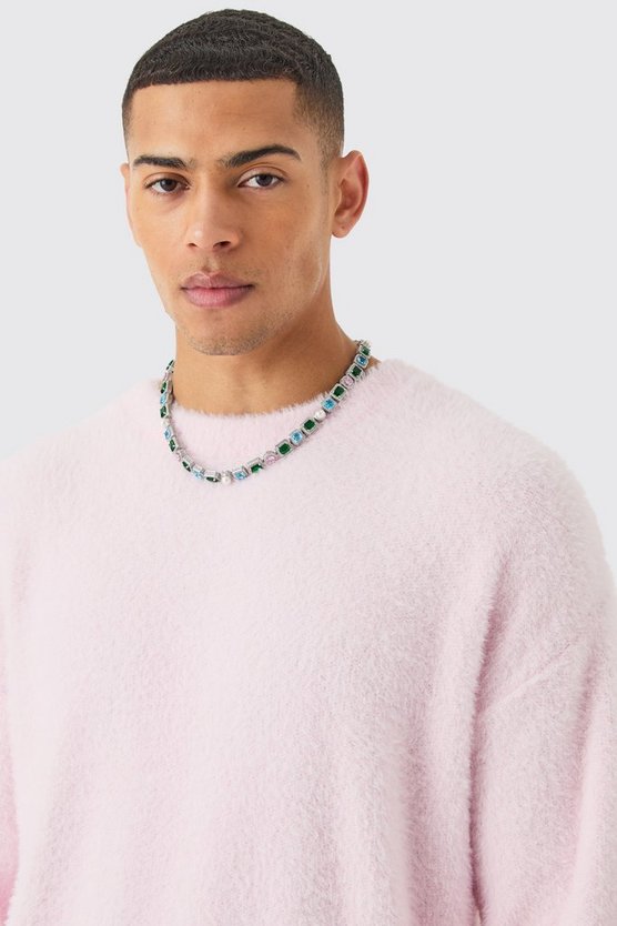 Kastiger flauschiger Pullover in Rosa