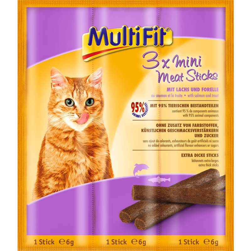 MultiFit Snacks MultiFit Mini Meat Sticks 25x3x6g Lachs und Forelle