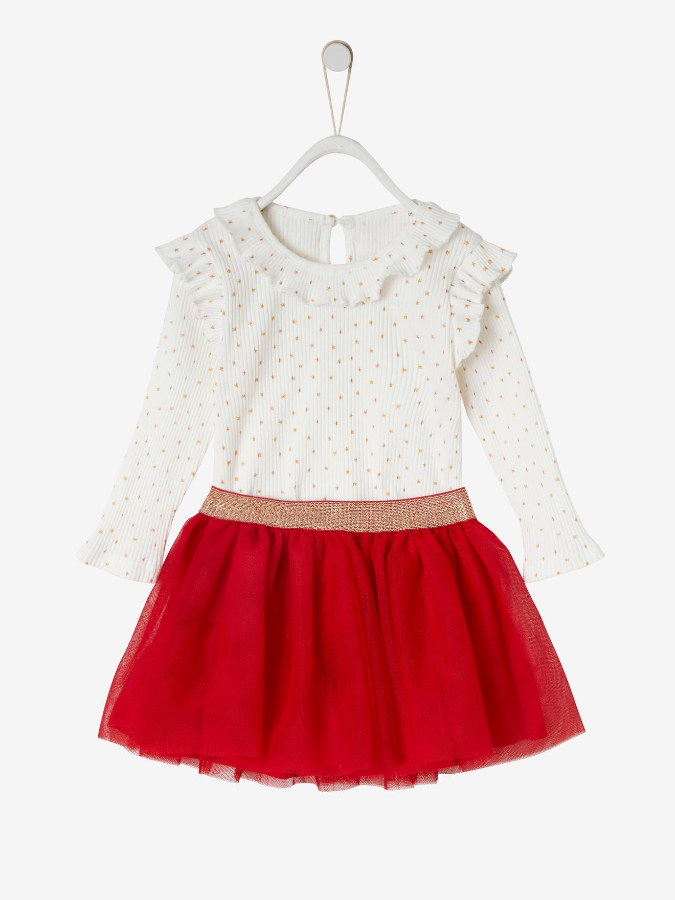 Coffret cadeau de Noël T-shirt étoiles et jupe en tulle bébé ivoire imprimé