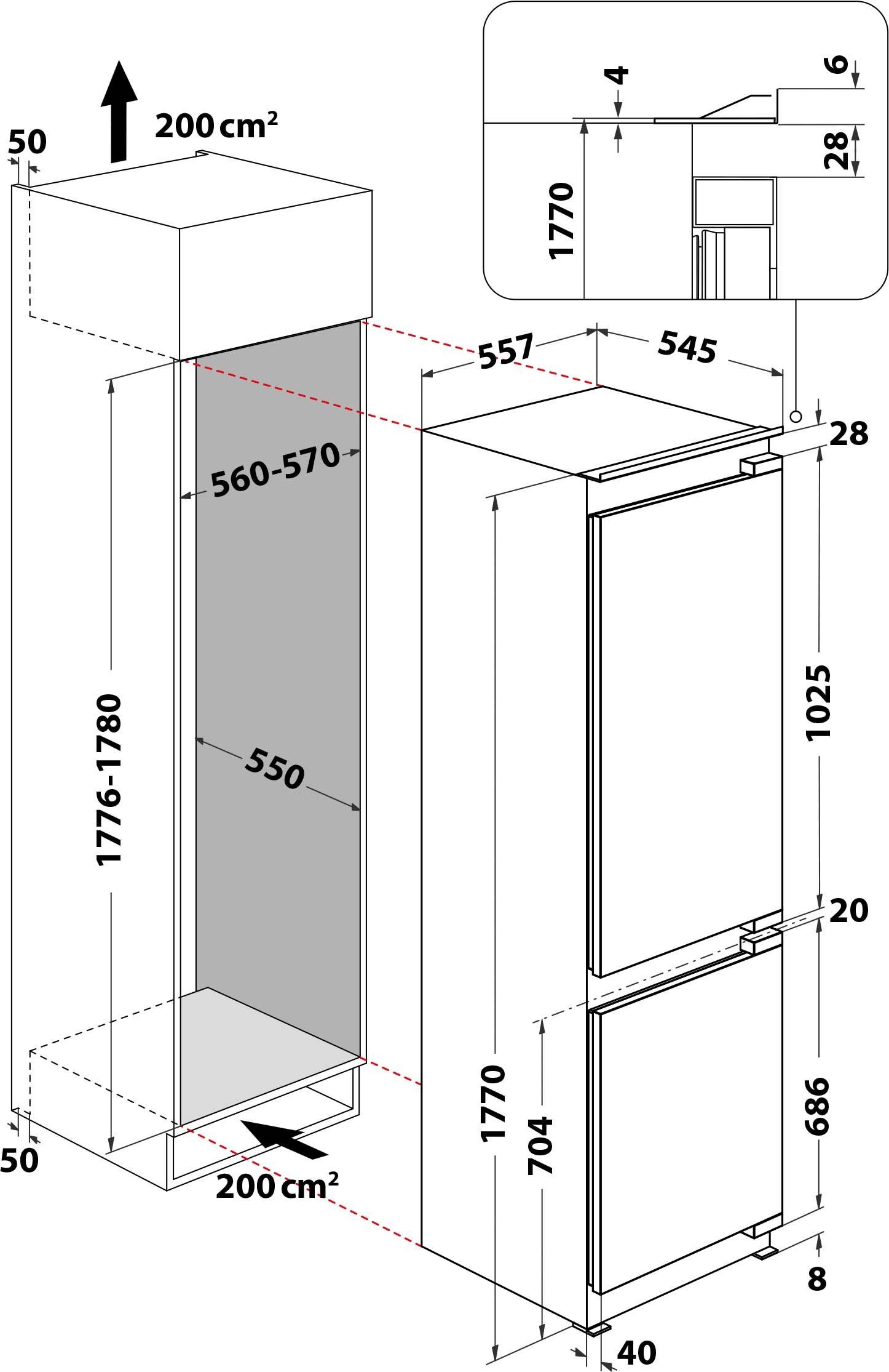 BAUKNECHT Einbaukühlgefrierkombination KGITN 18F2 M, 177 cm hoch, 55,7 cm breit
