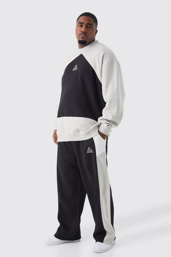 Plus Oversize Colorblock Sweatshirt-Trainingsanzug