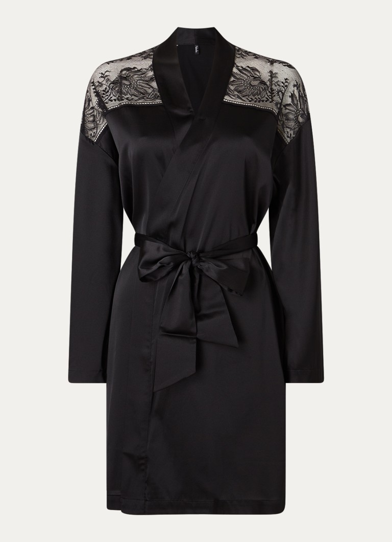 Kimono Aubade Midnight Whisper ze směsi hedvábí s krajkou
