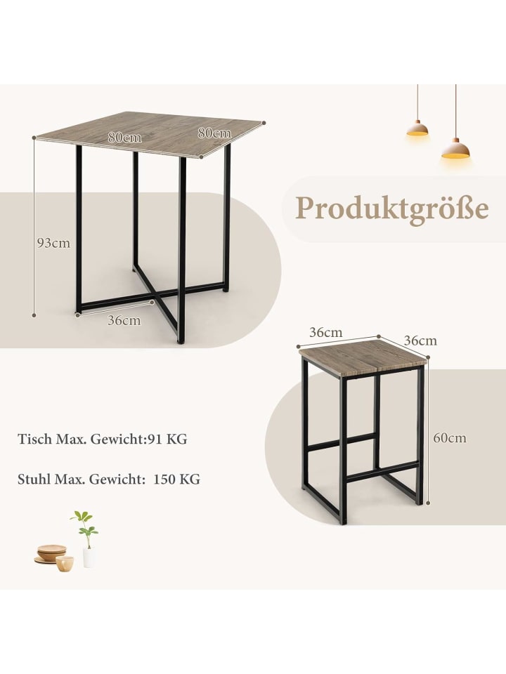 COSTWAY 5 tlg. Bartisch Set in Braun günstig kaufen 80 cm