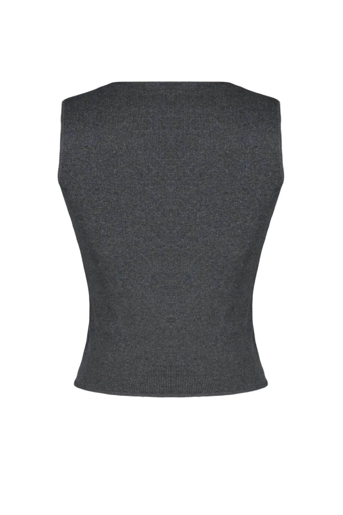 Trendyol Collection  Anthrazitfarbenes, tailliertes/körperbetontes, geripptes, kurzes, flexibles Strick-Tanktop mit Kragen und Aufdruck TWOSS23AL00033
