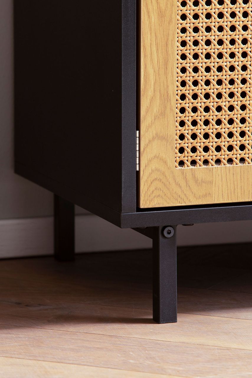 Wohnling Sideboard 80 cm Anrichte Schwarz Kommodenschrank mit Wiener Geflecht