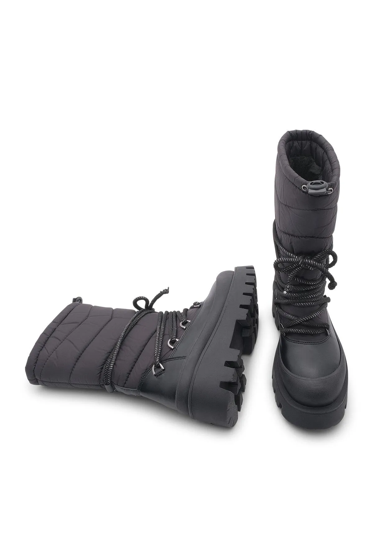 Marjin  Damen-Schneestiefel zum Schnüren mit dicker Sohle und Fell innen Visra schwarz